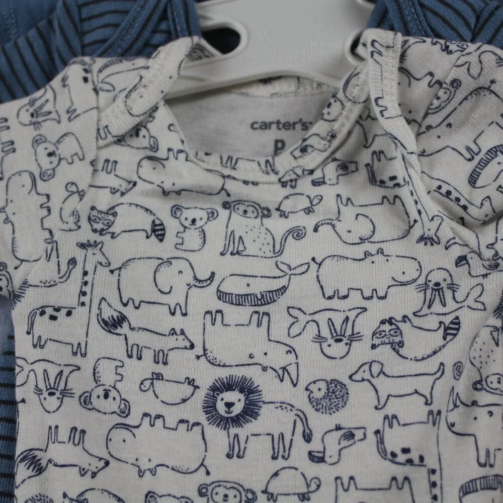 Carter's Preemie Bodysuit 5-Pack Blue Animals S/S Baby Boys Tops Spring NWT - Picture 2 of 6